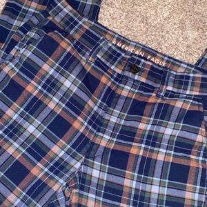 American Eagle orange and blue super stretch plaid pants